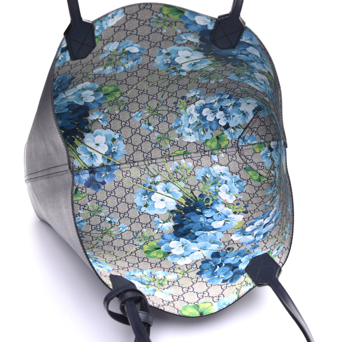 GG Supreme Monogram Blooms Medium Reversible Tote Beige Blue Navy