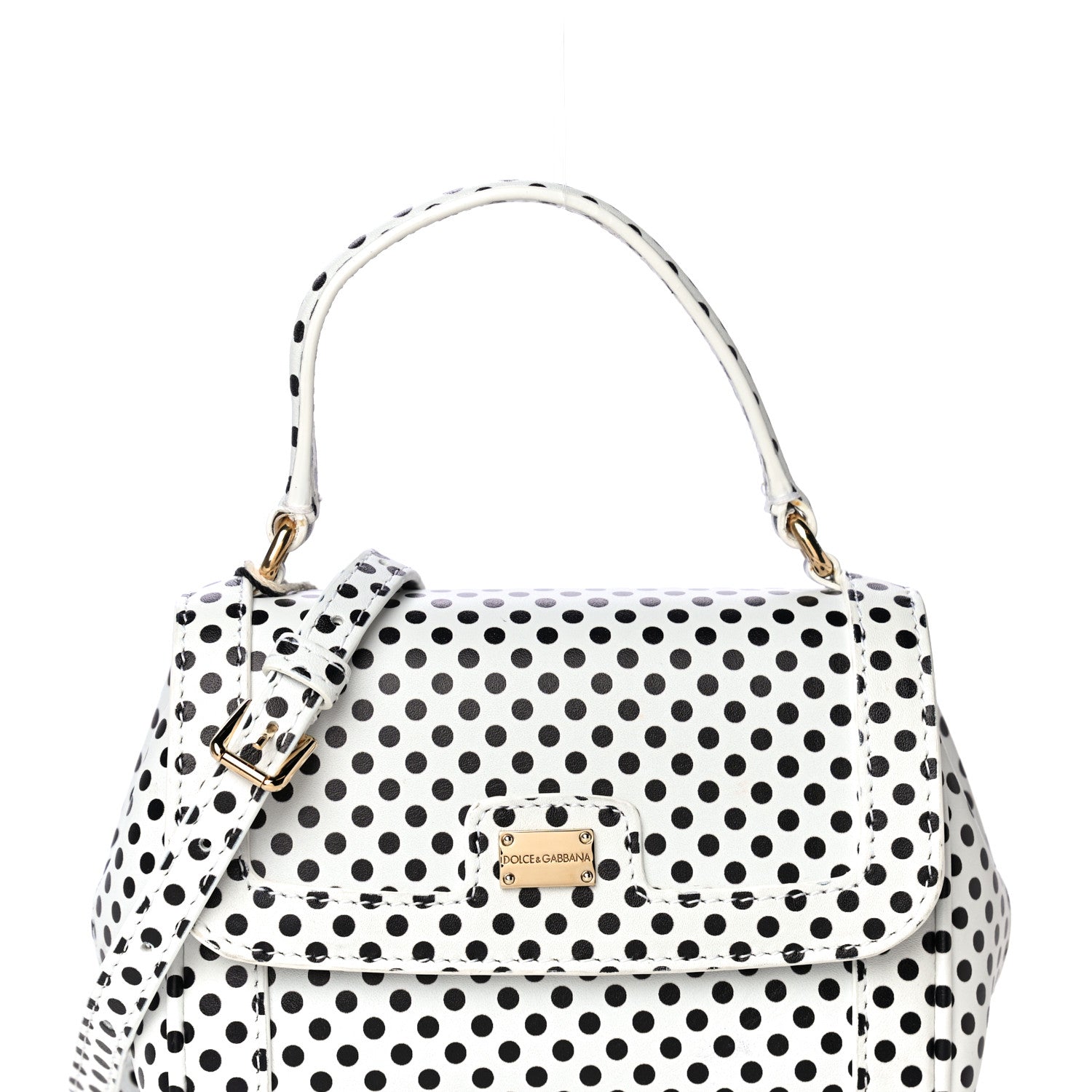 Dolce & Gabbana Vitello Polka Dot Childrens Satchel White Black 7 of 9