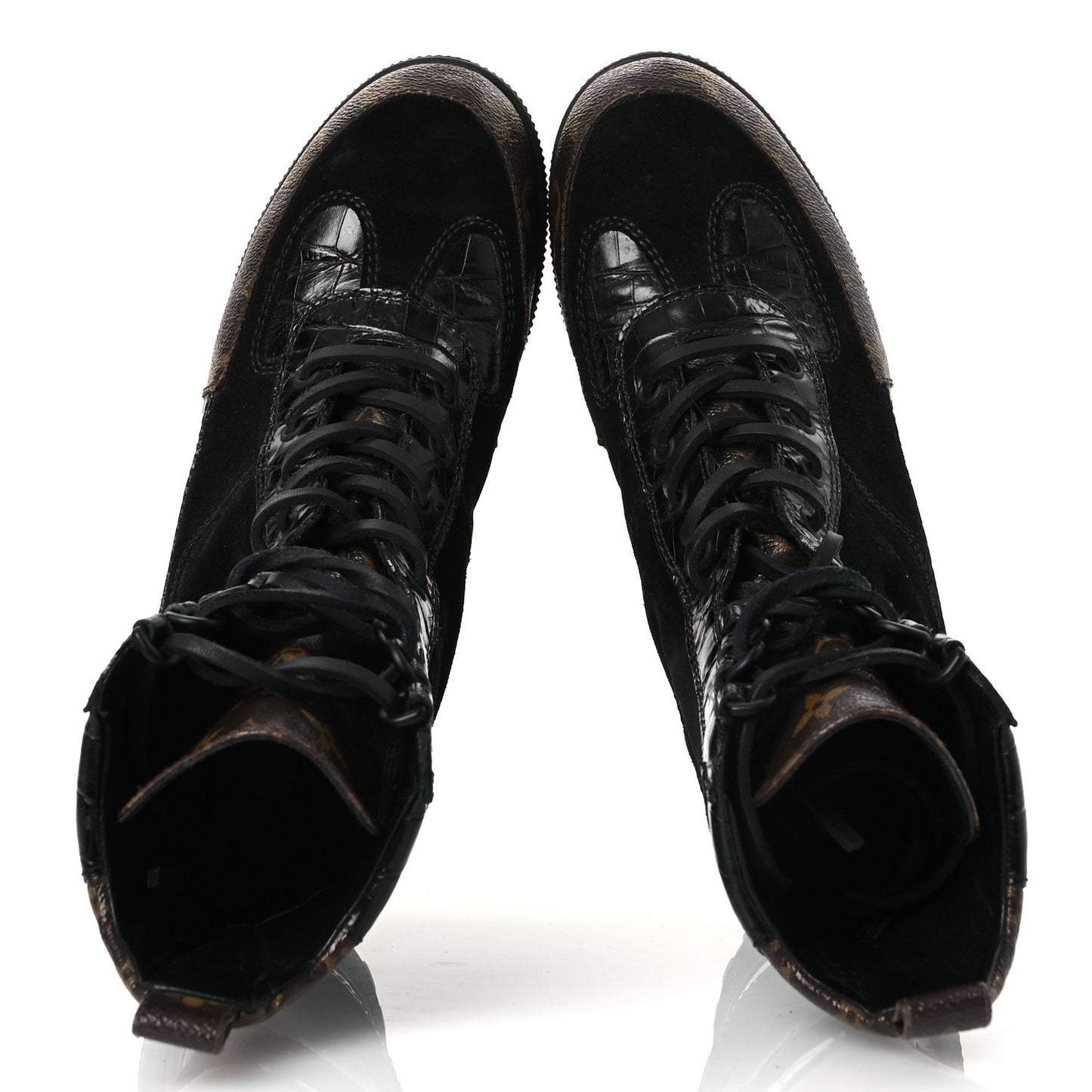 Suede Calfskin Crocodile Embossed Patent Monogram Laureate Platform Desert Boots 37 Black