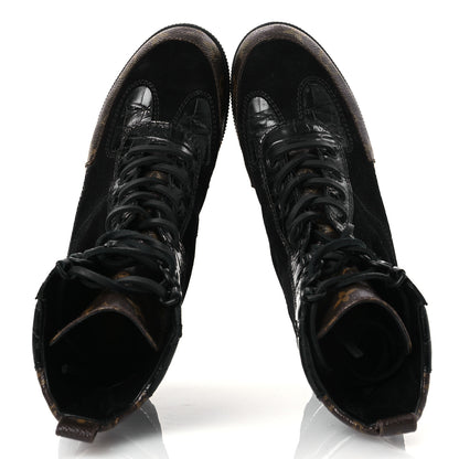 Louis Vuitton Suede Calfskin Crocodile Embossed Patent Monogram Laureate Platform Desert Boots 37 Black 2 of 12