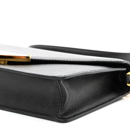 Prada Saffiano Lux Metal Triangle Logo Mini Envelope Chain Shoulder Bag Black 9 of 9