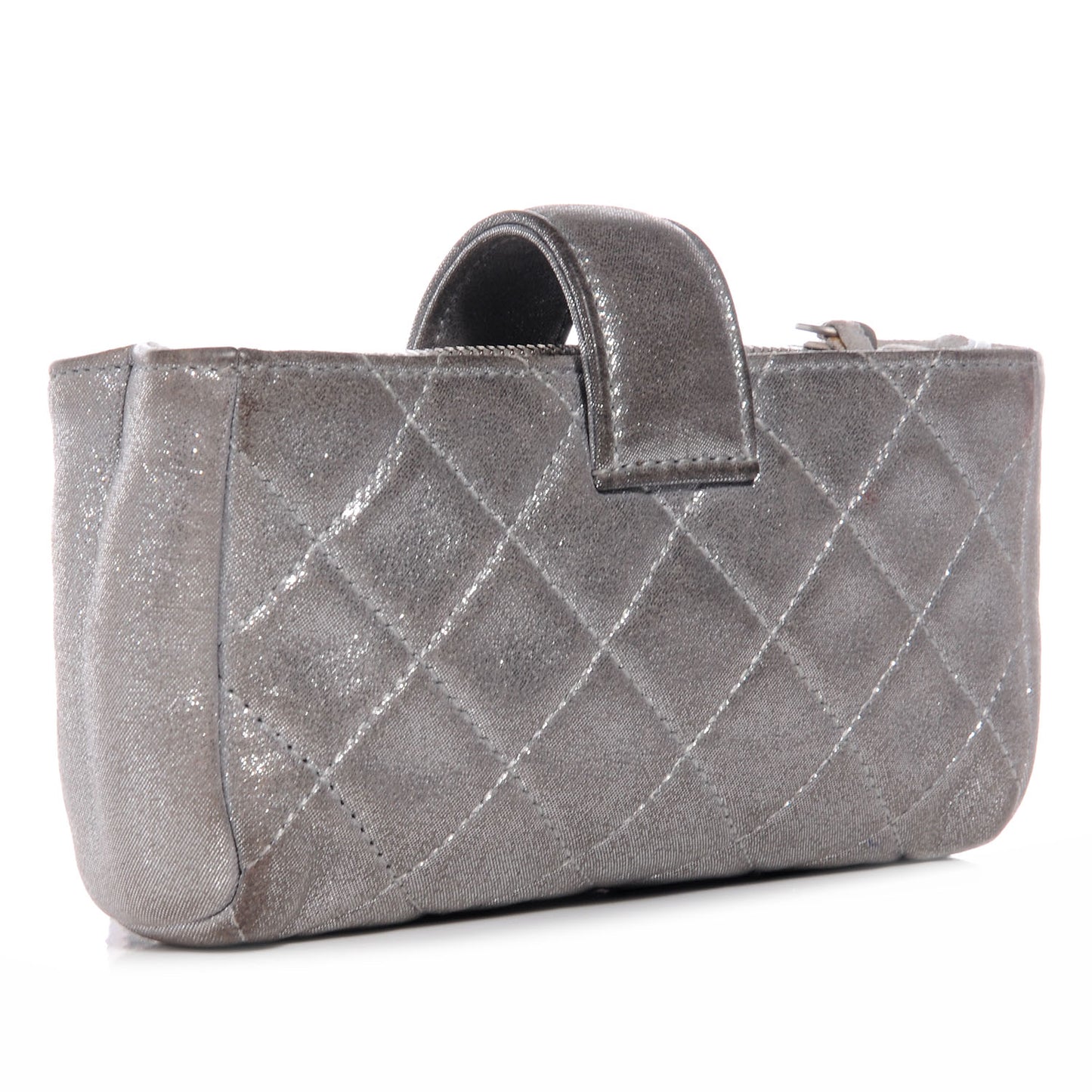 Iridescent Calfskin Quilted Mini Phone Holder Clutch Silver
