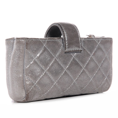 Chanel Iridescent Calfskin Quilted Mini Phone Holder Clutch Silver 3 of 7