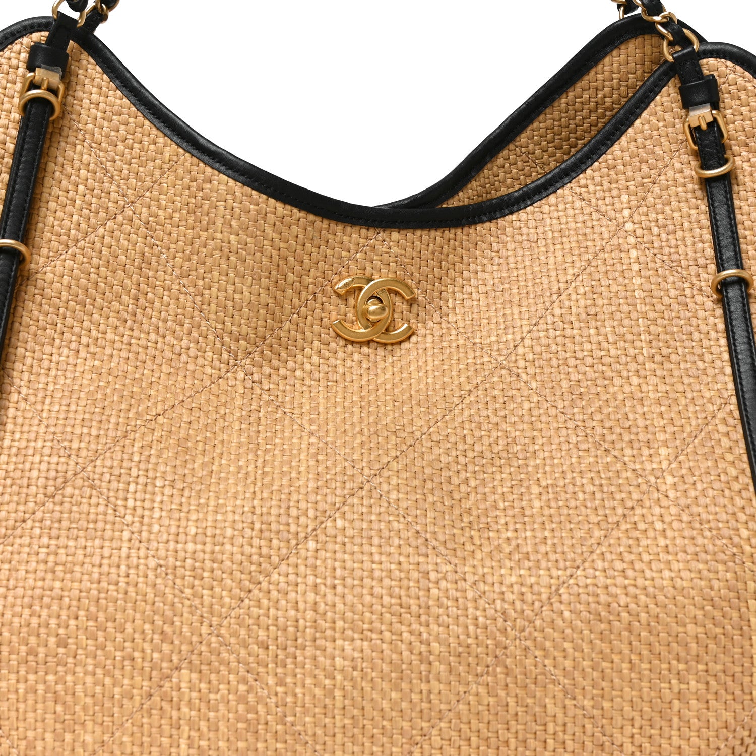 Chanel Braided Raffia Stitched Maxi Shopping Bag Dark Beige Black 8 of 10