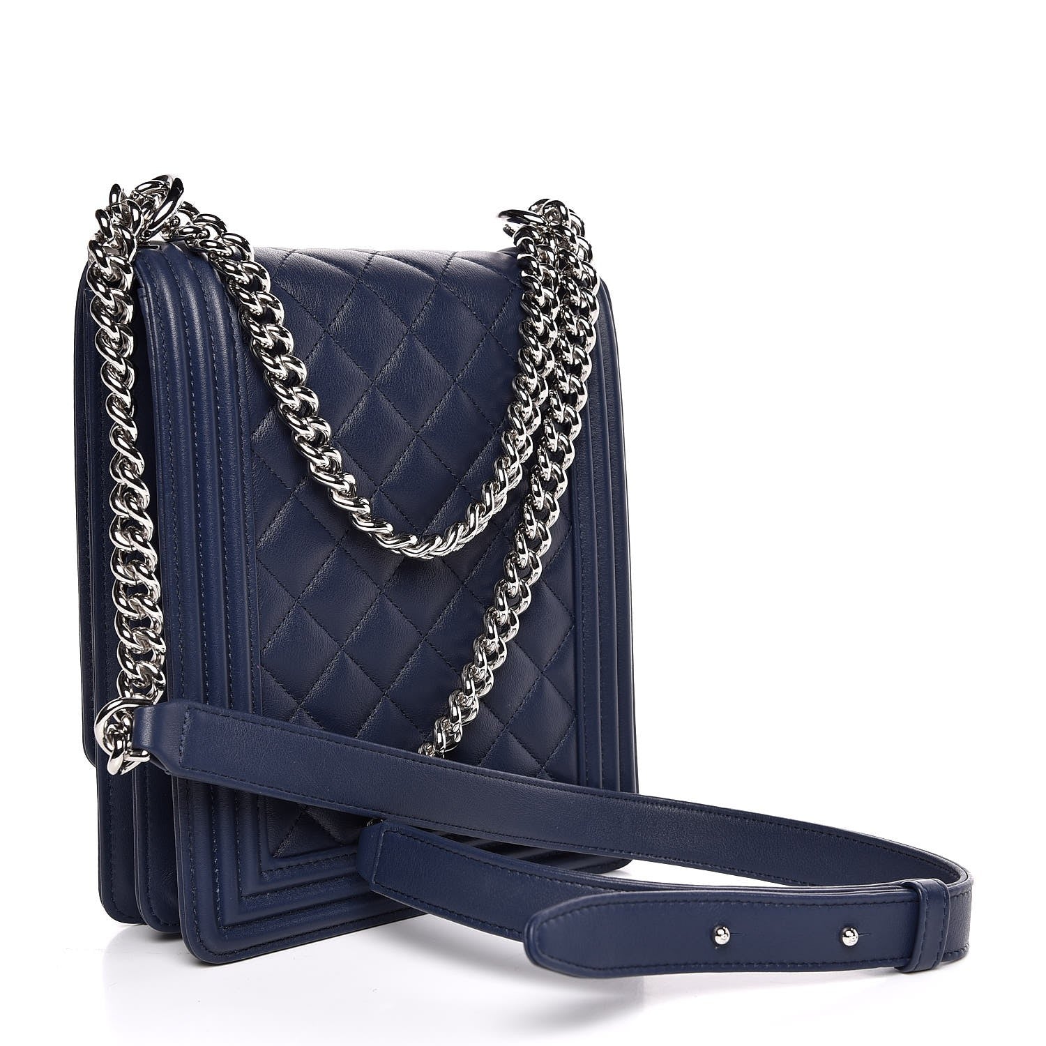 Chanel Calfskin Quilted North South Boy Flap Navy 3 of 8