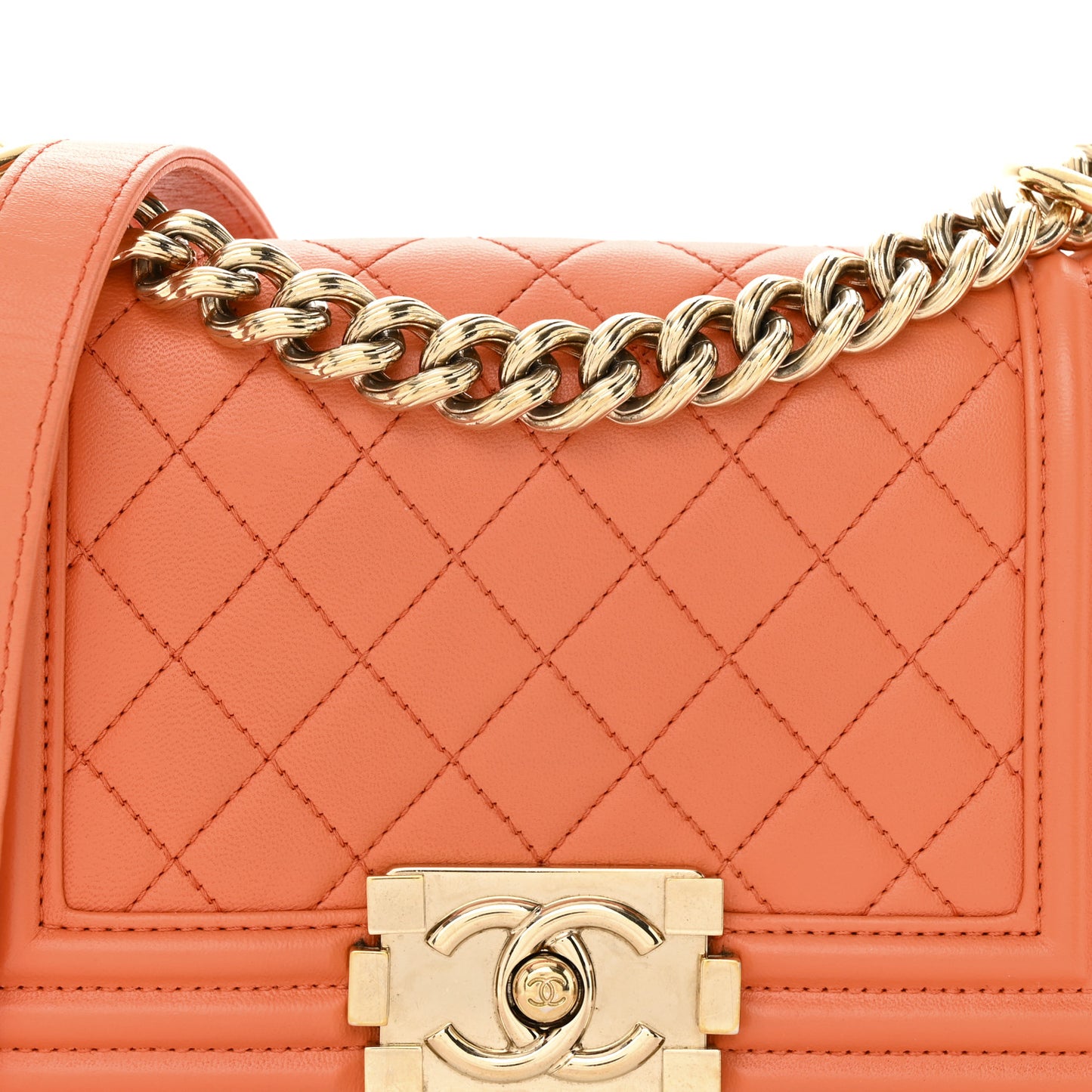 Lambskin Quilted Small Boy Flap Orange