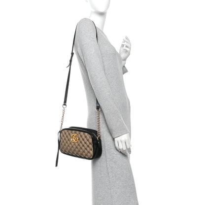 Gucci Monogram Matelasse Diagonal Small GG Marmont Chain Shoulder Bag Beige Black Beige Black 2 of 10