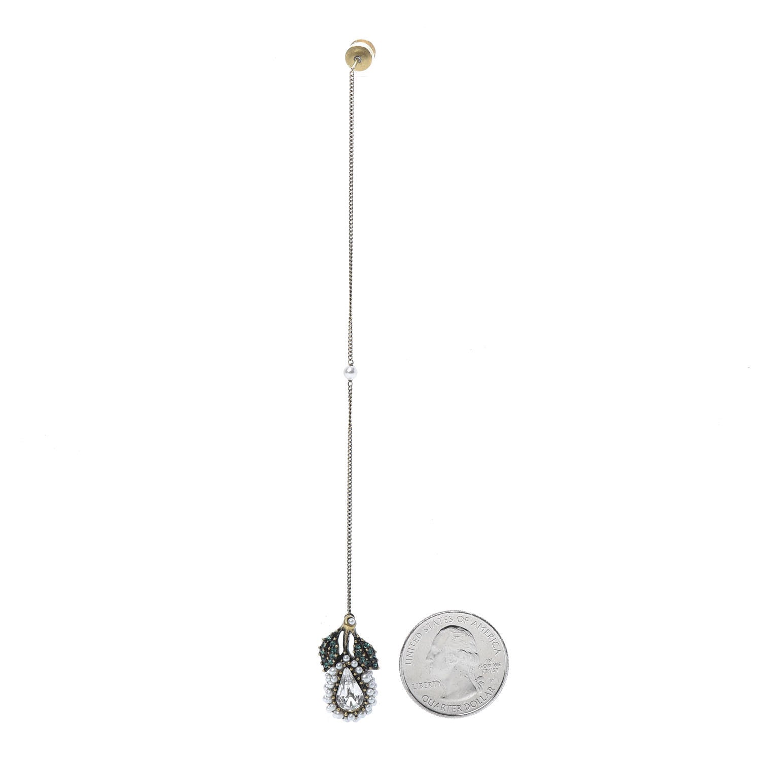 Gucci Pearl Crystal Single Pendant Earring Aged Gold Multicolor 2 of 5