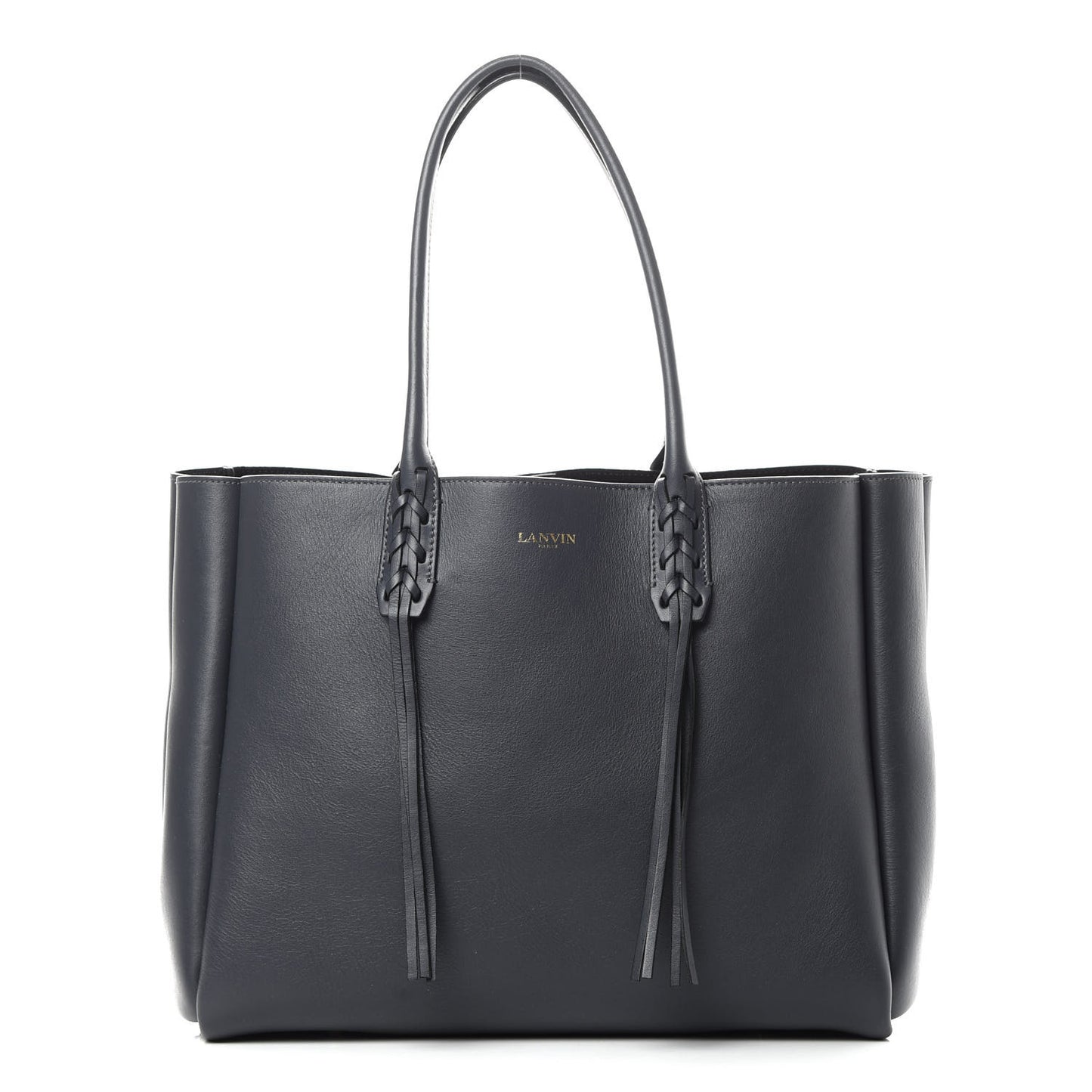 Smooth Calfskin Small Fringe Shopper Tote Navy
