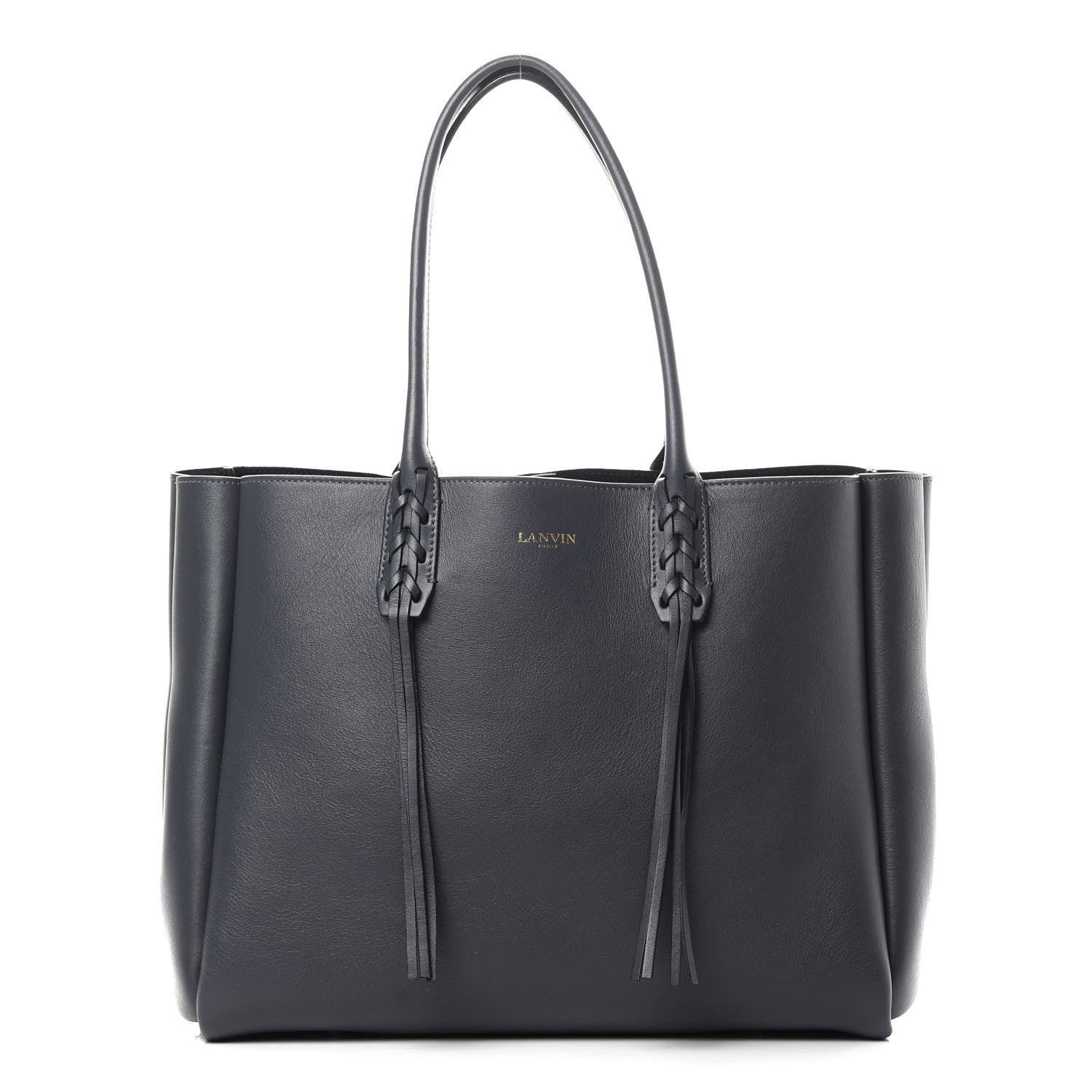 Lanvin Smooth Calfskin Small Fringe Shopper Tote Navy 3 of 12