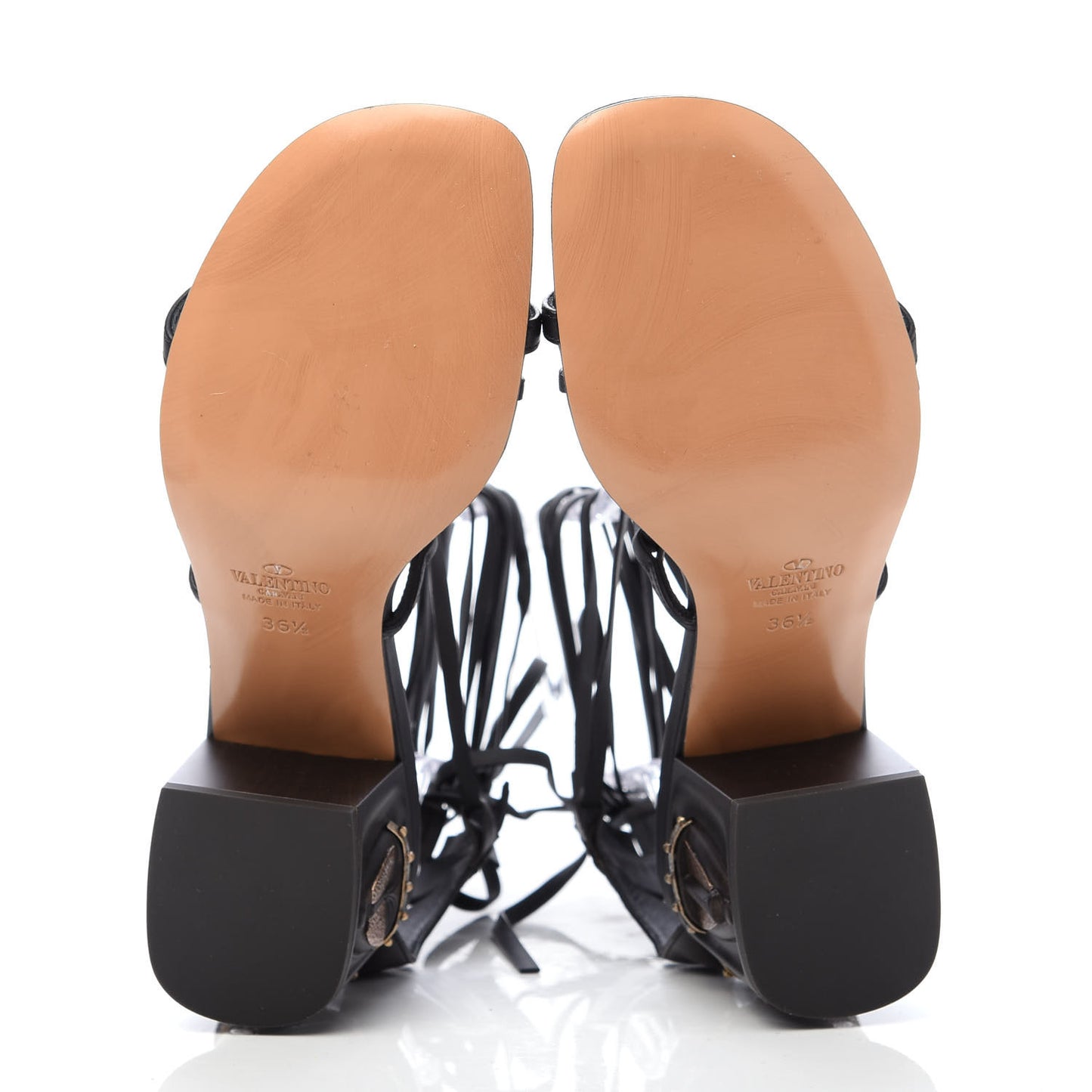 Calfskin Mask Embossed Gladiator Sandals 36.5 Brown Black