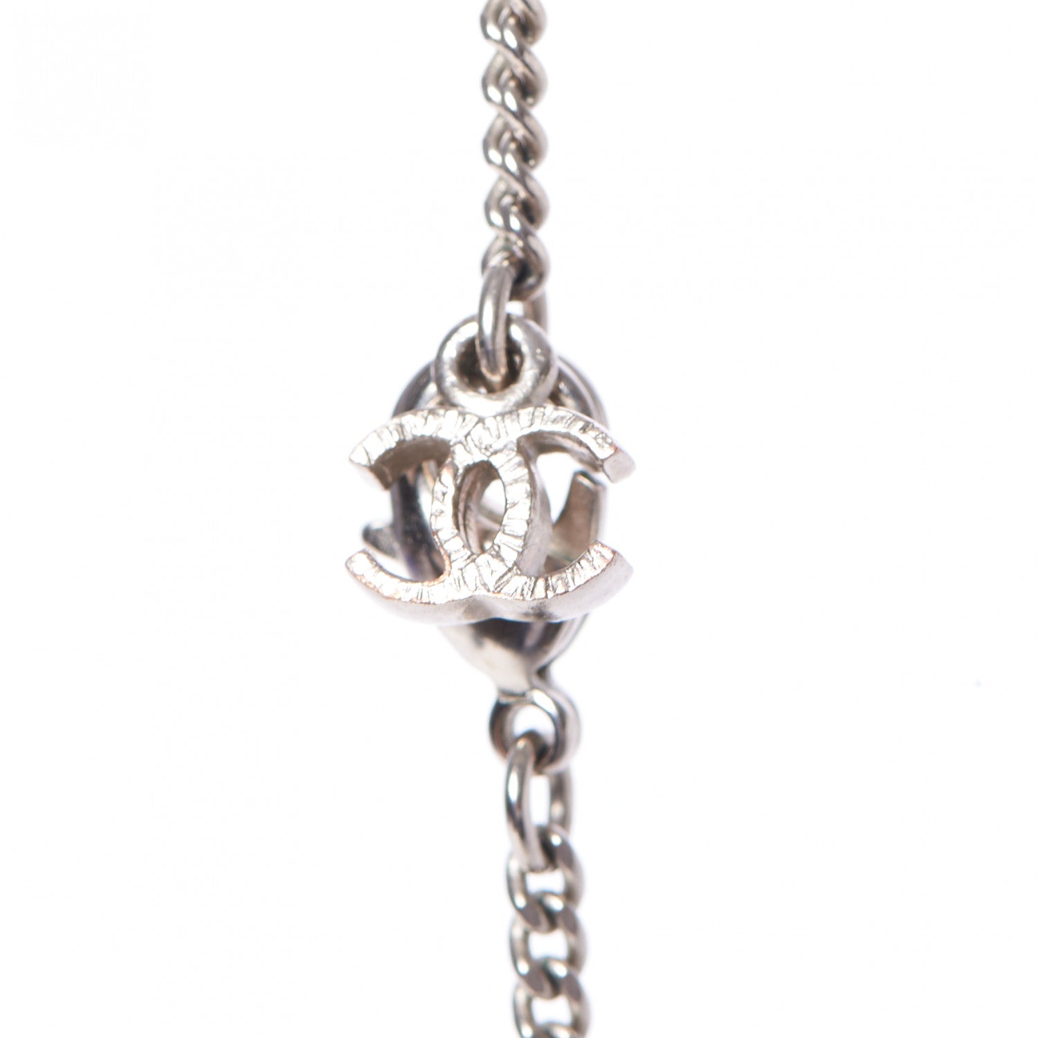 Chanel Crystal CC Pendant Necklace Silver 5 of 7