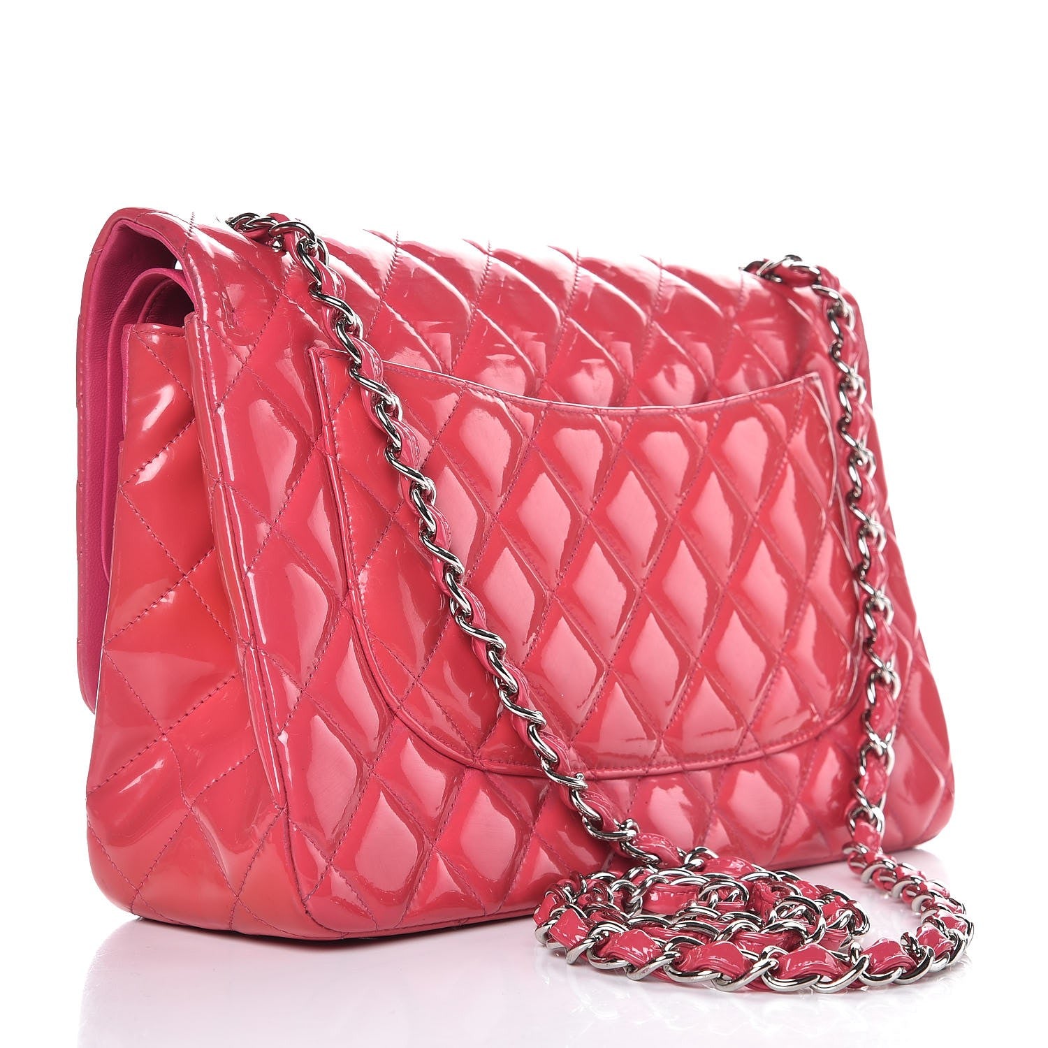 Chanel Patent Quilted Jumbo Double Flap Pink 3 of 11