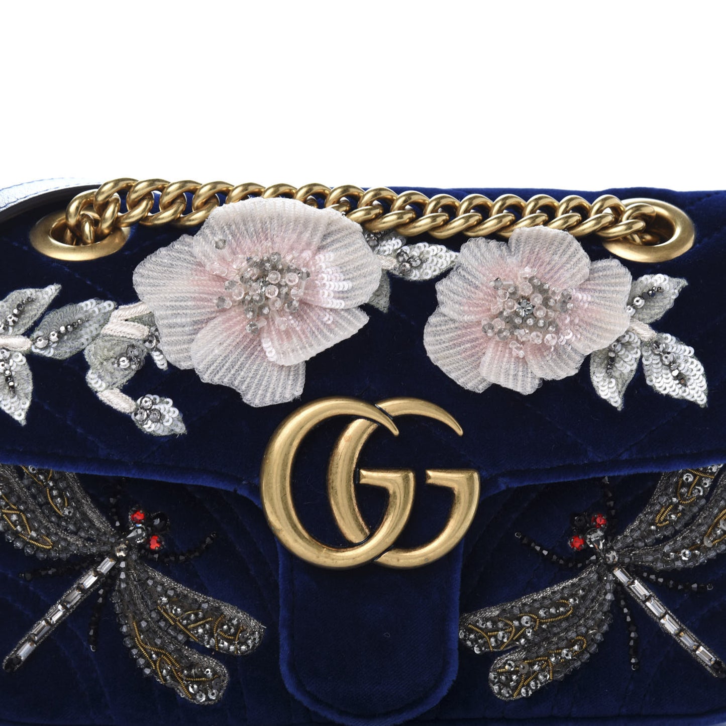 Velvet Matelasse Embroidered Mini GG Marmont Shoulder Bag Cobalt Blue