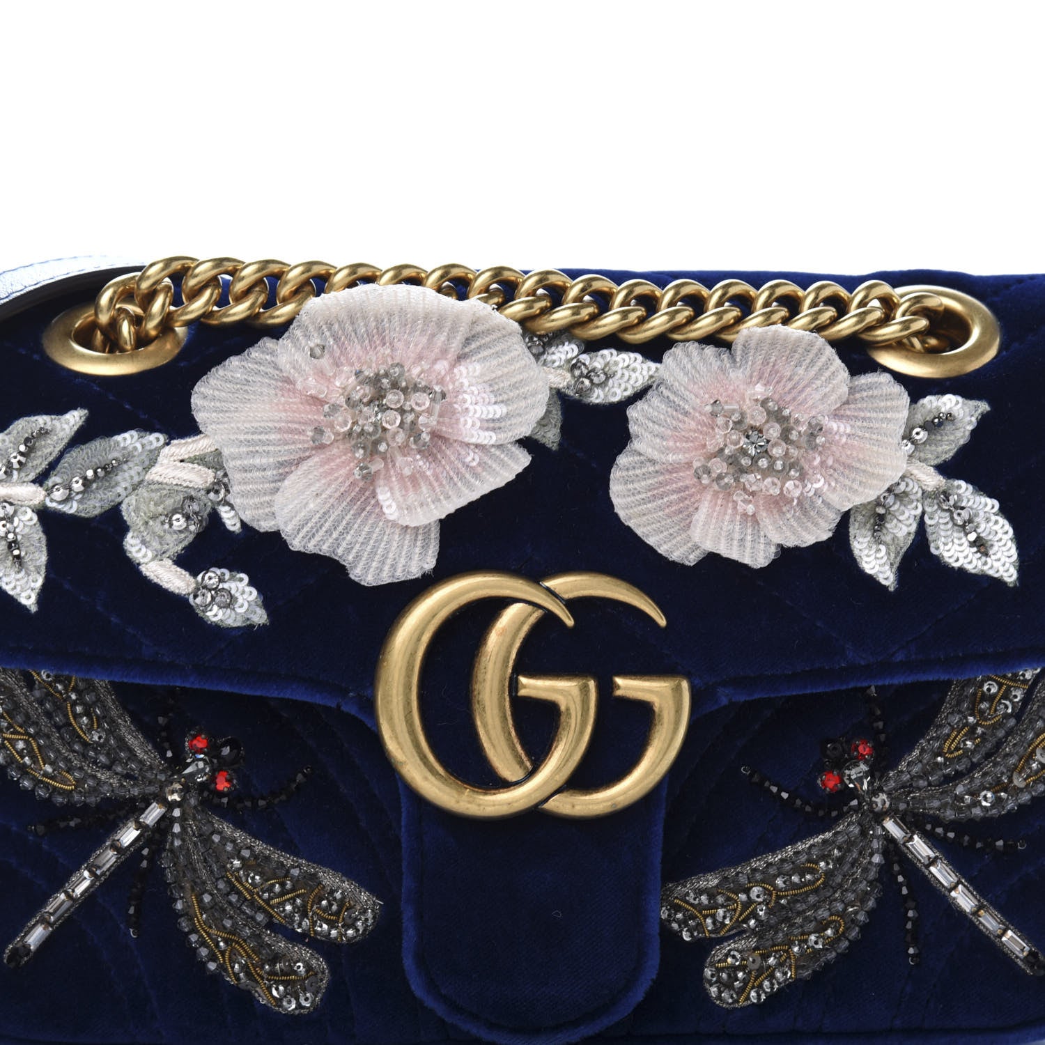 Gucci Velvet Matelasse Embroidered Mini GG Marmont Shoulder Bag Cobalt Blue 11 of 11