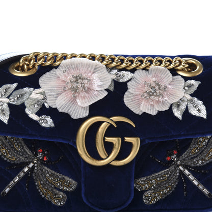 Gucci Velvet Matelasse Embroidered Mini GG Marmont Shoulder Bag Cobalt Blue 11 of 11