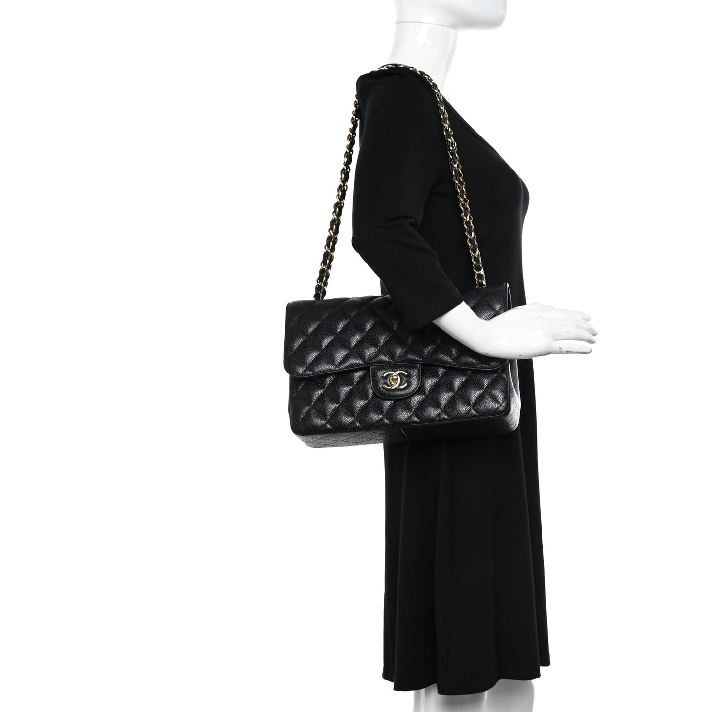 Caviar Quilted Jumbo Double Flap Black