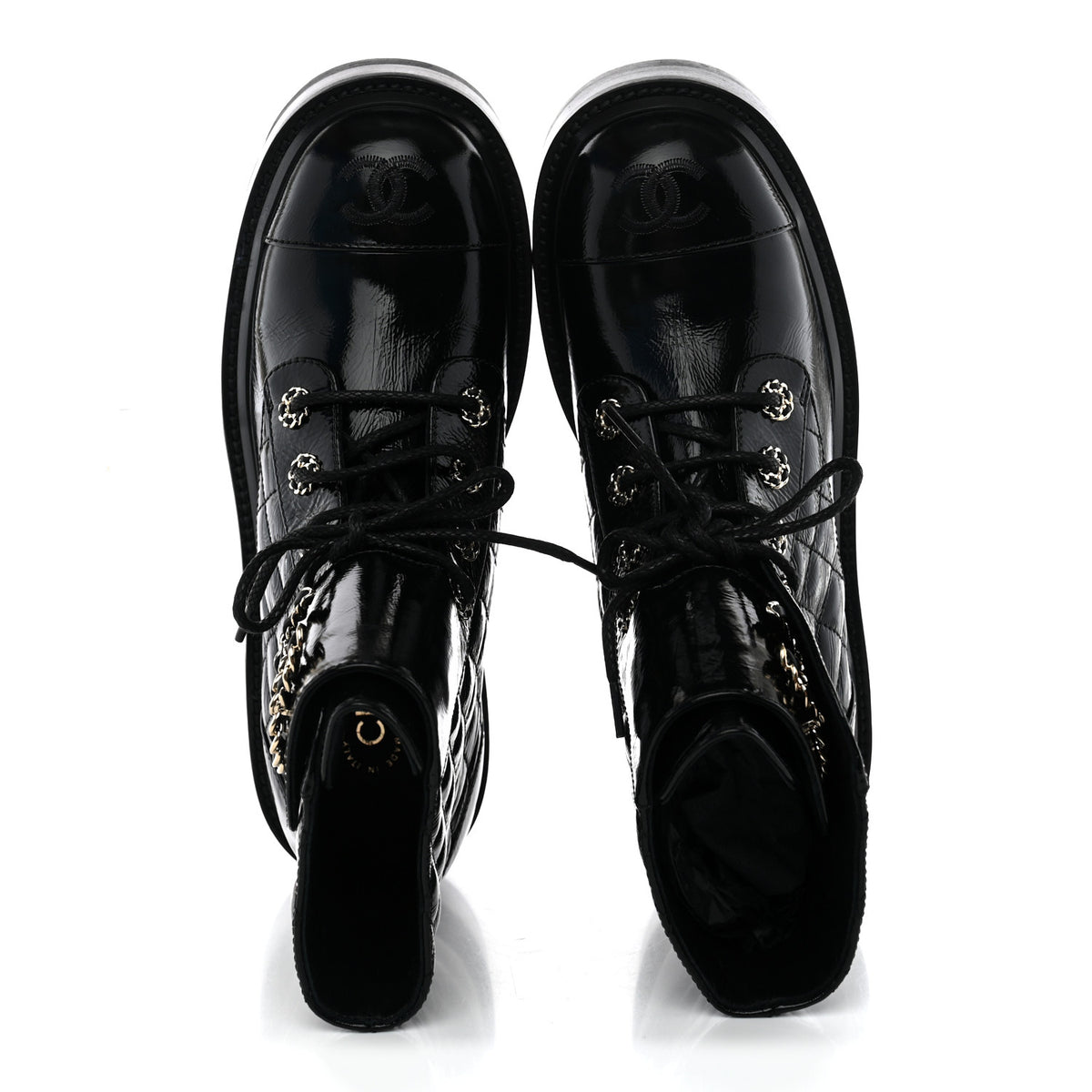 Shiny Goatskin Calfskin Quilted Lace Up Combat Boots 38 Black