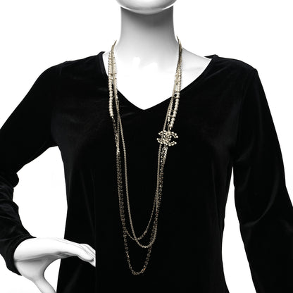 Chanel Crystal Pearl CC Long Multistrand Necklace Gold 2 of 5