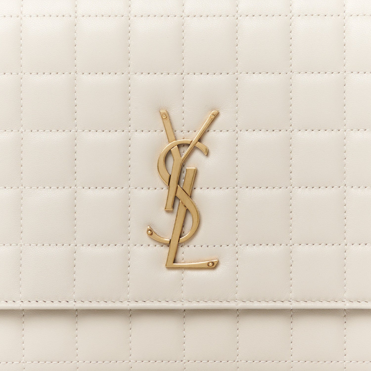 Saint Laurent Lambskin Carre Quilted Cassandre Pouch Clutch Crema Soft 8 of 8