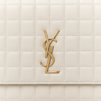 Saint Laurent Lambskin Carre Quilted Cassandre Pouch Clutch Crema Soft 8 of 8