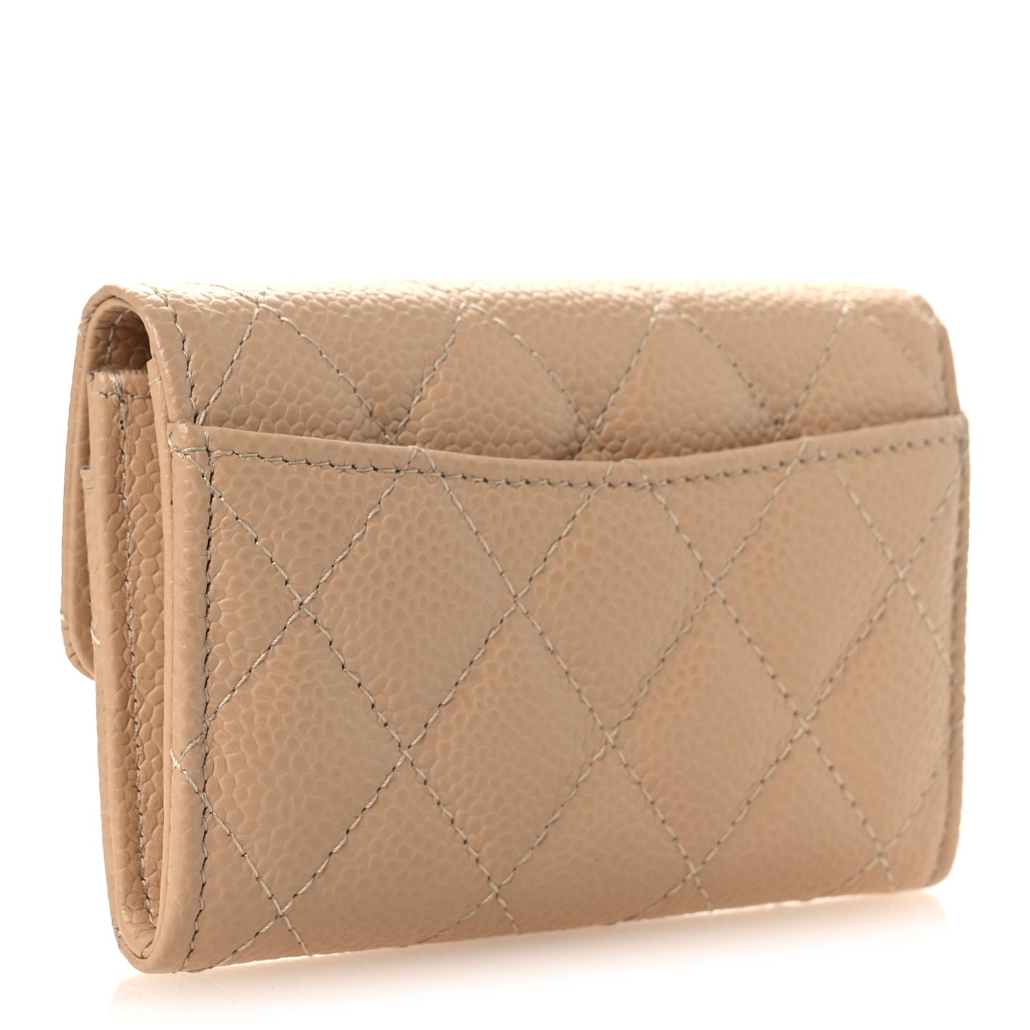 Caviar Quilted Flap Card Holder Wallet Beige
