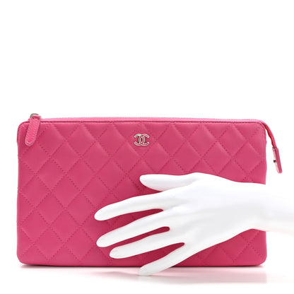 Chanel Lambskin Quilted Enamel Zipped Clutch Pink 2 of 14