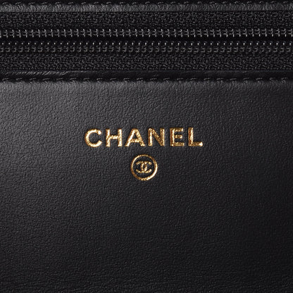 Chanel Letter Calfskin Embossed Quilted Wallet On Chain WOC Black 7 of 9
