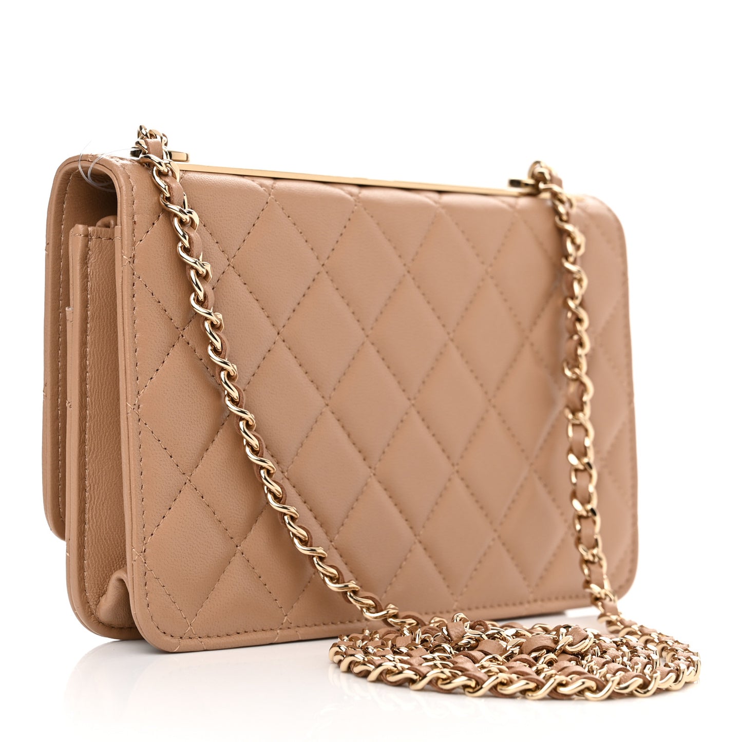 Lambskin Quilted Trendy CC Wallet On Chain WOC Beige