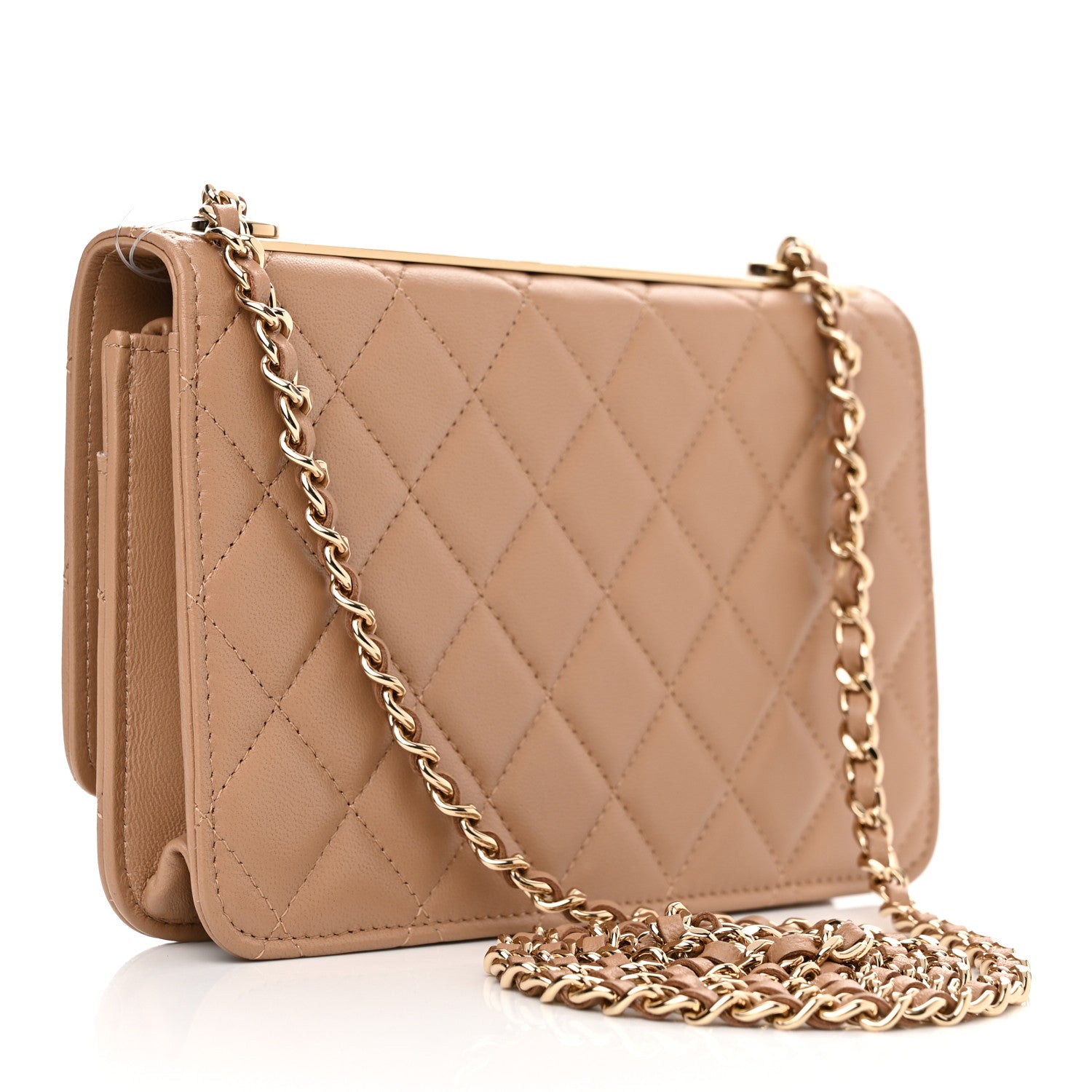 Chanel Lambskin Quilted Trendy CC Wallet On Chain WOC Beige 3 of 12