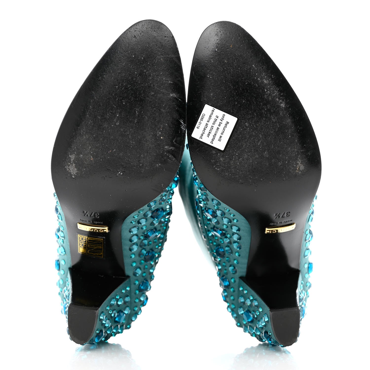 Gucci Nylon Crystal Embellished Cowboy Boots 37.5 Turquoise 5 of 9