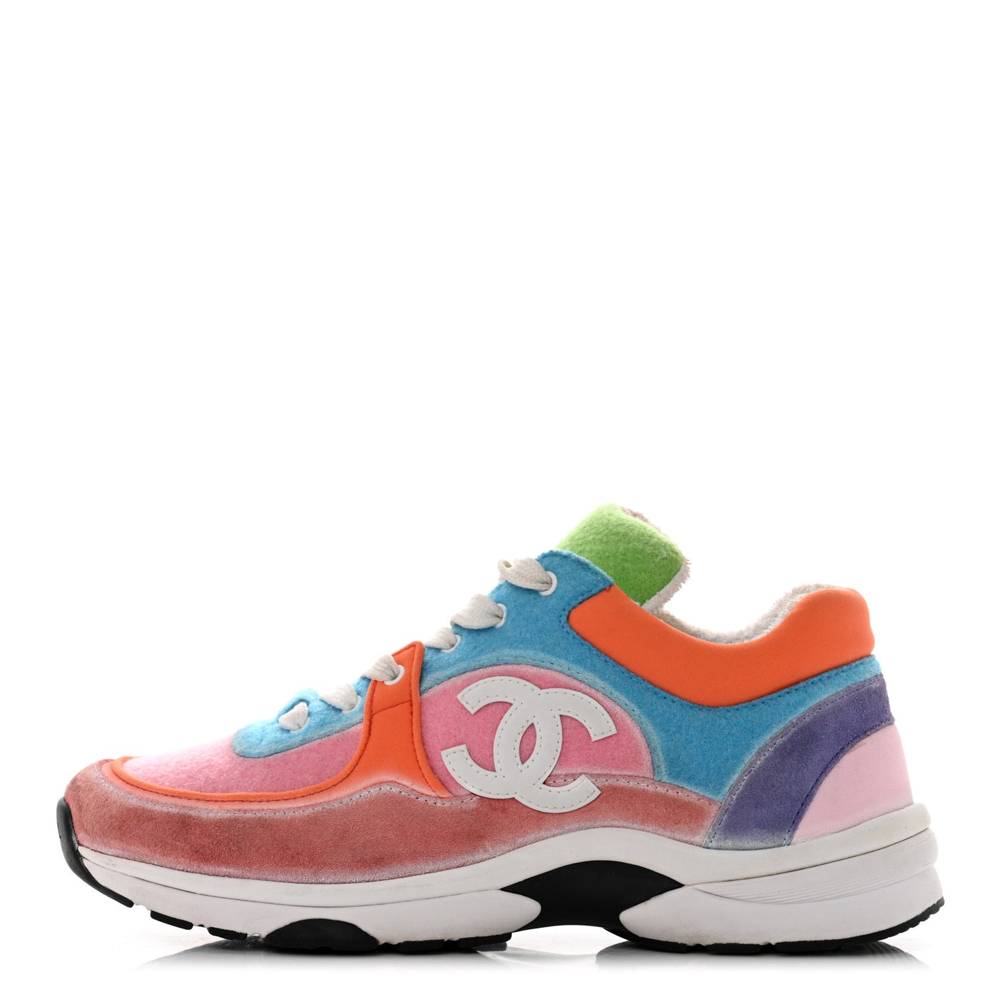 Fabric Suede Calfskin CC Sneakers 39 White Multicolor