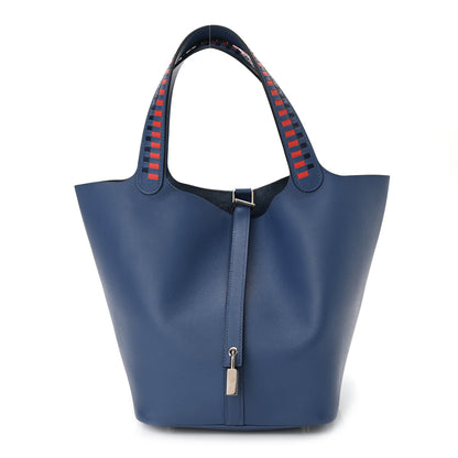 Hermes Epsom Tressage De Cuir Picotin Lock 22 MM Bleu Encre Brique Black 1 of 10