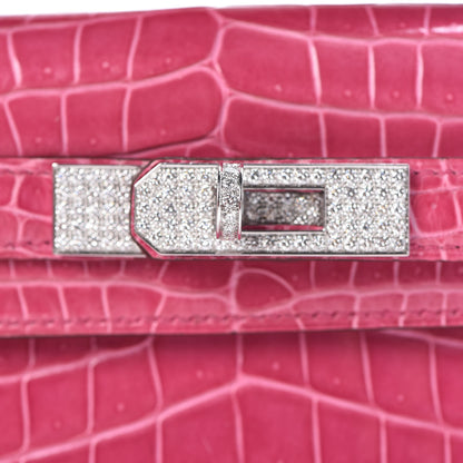 Hermes Shiny Porosus Crocodile 18K White Gold Diamond Kelly Cut Pochette Rose Tyrien 23 of 27