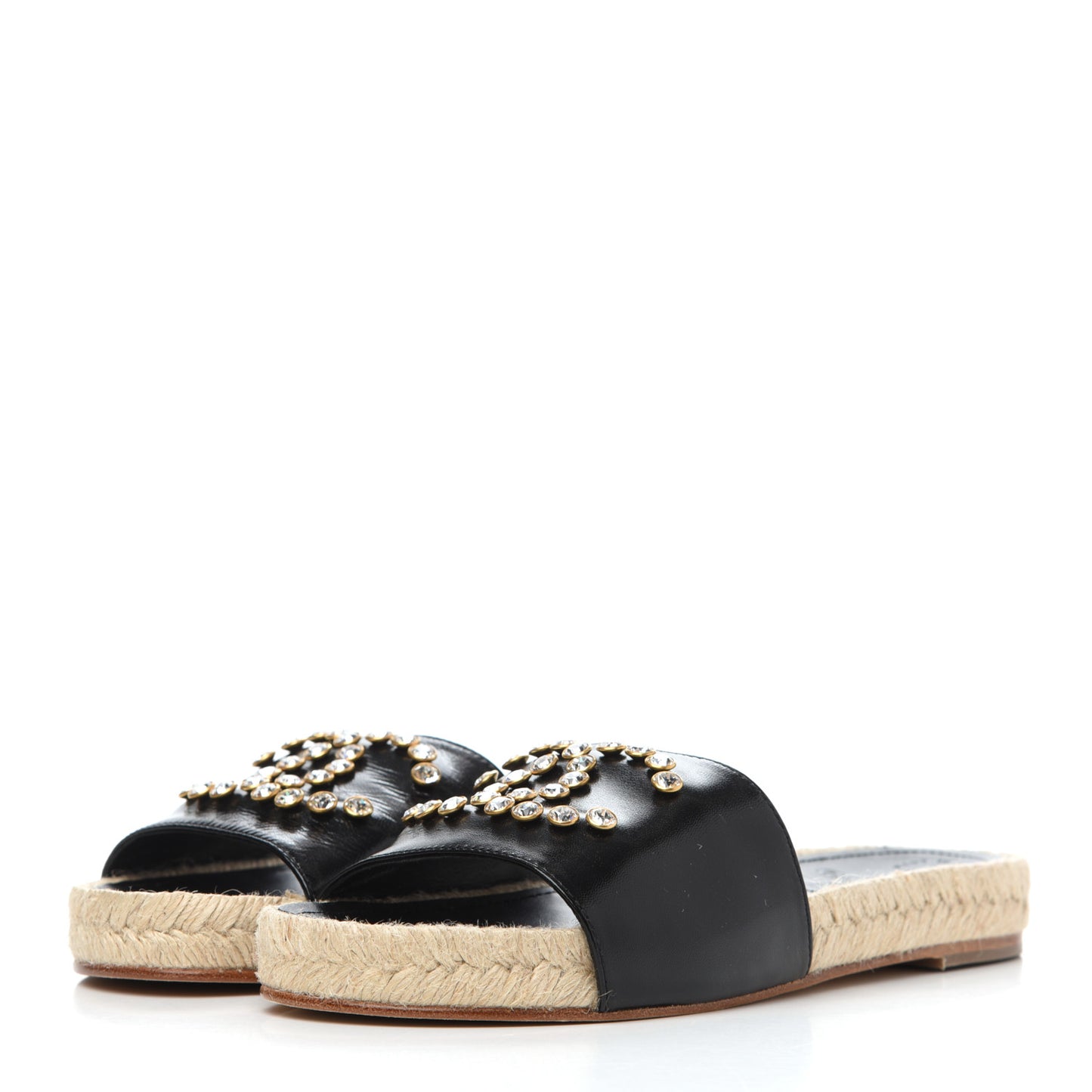 Patent Calfskin Crystal CC Espadrille Slip On Sandals 36 Black