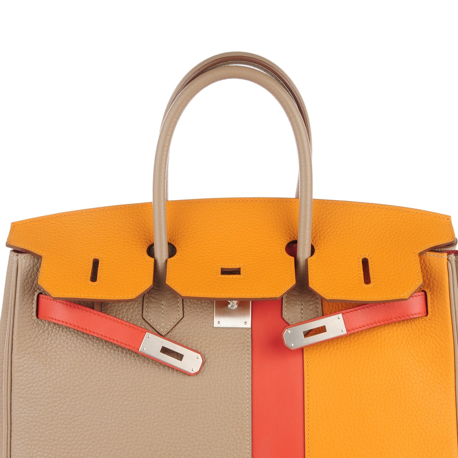 Hermes Taurillon Clemence Swift Tri-Color Birkin 35 Sanguine Gris Tourterelle Moutarde 9 of 23