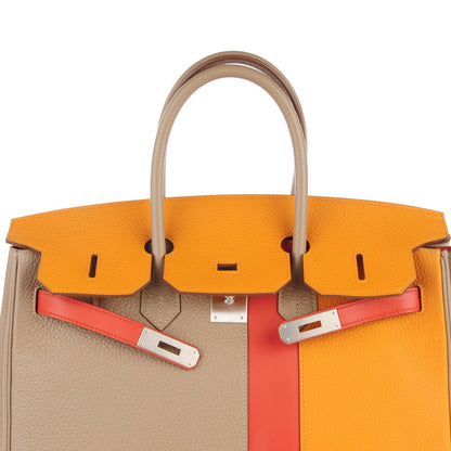 Hermes Taurillon Clemence Swift Tri-Color Birkin 35 Sanguine Gris Tourterelle Moutarde 9 of 23