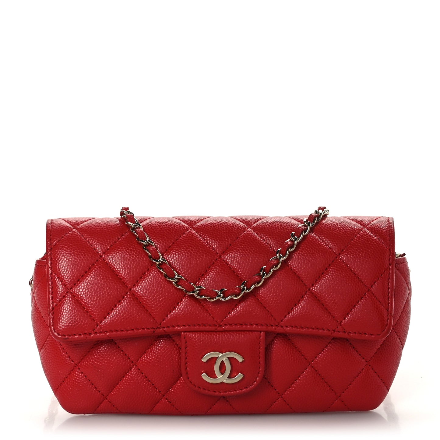 Caviar Quilted Glasses Case With Chain Red