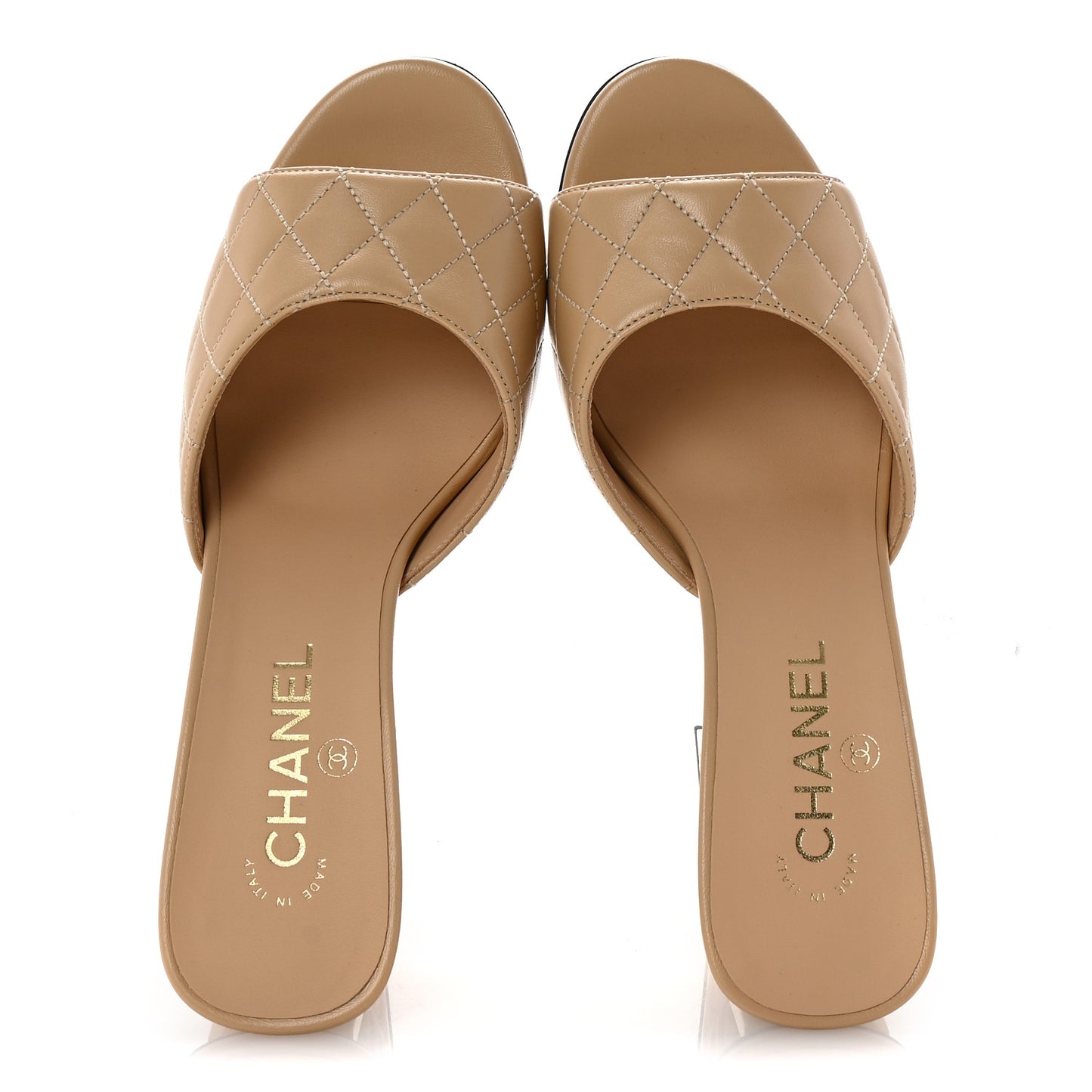 Lambskin Quilted CC Mules 40 Beige