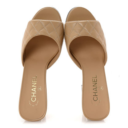 Chanel Lambskin Quilted CC Mules 40 Beige 2 of 9