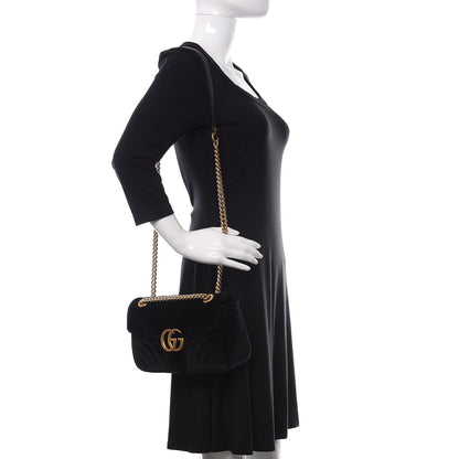 Gucci Velvet Matelasse Small GG Marmont Shoulder Bag Black 2 of 10