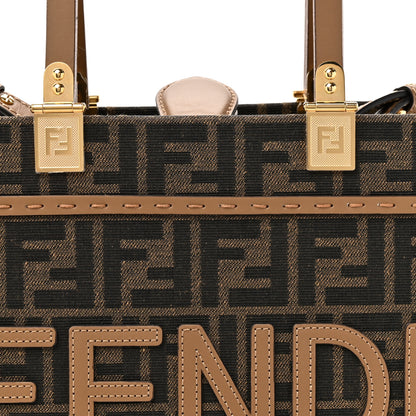 Fendi Fabric Jacquard FF 1974 Logo Small Fendi Sunshine Shopper Tote Tobacco Moro Sand 9 of 11