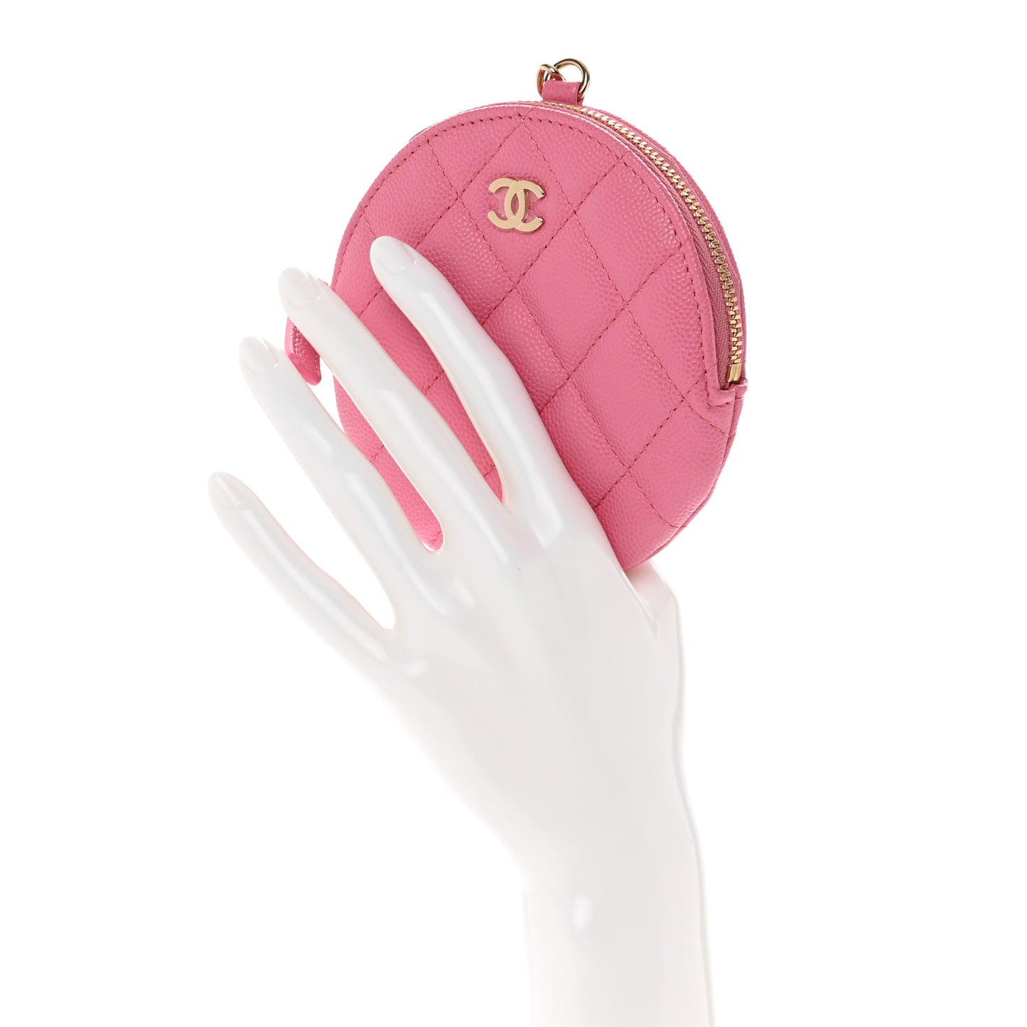 Caviar Quilted Round Clip On Coin Purse Pink