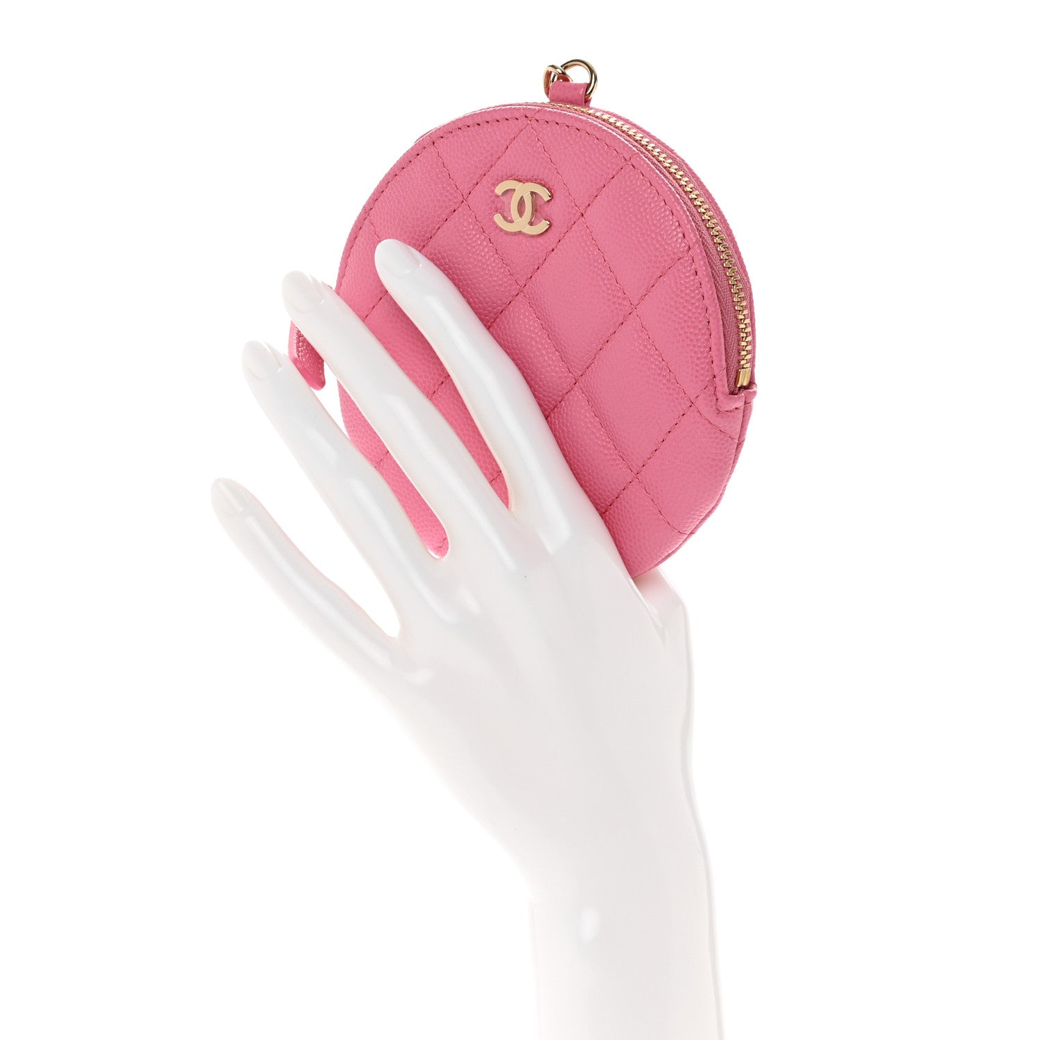 Chanel Caviar Quilted Round Clip On Coin Purse Pink 2 of 8
