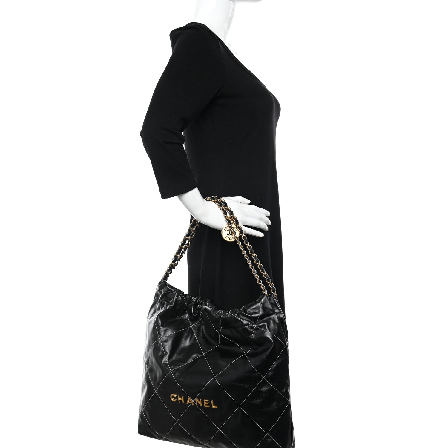 Chanel Shiny Calfskin Quilted Chanel 22 Black 2 of 12