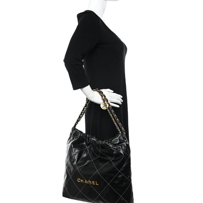 Chanel Shiny Calfskin Quilted Chanel 22 Black 2 of 12