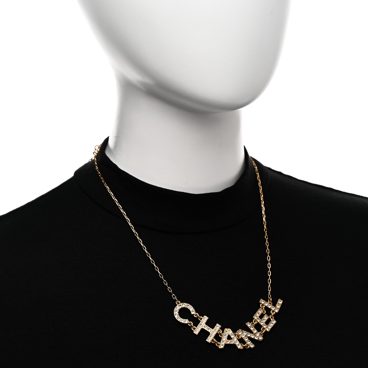 Chanel Metal Crystal 90's Icon Logo Necklace Gold 2 of 5
