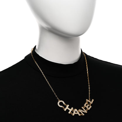 Chanel Metal Crystal 90's Icon Logo Necklace Gold 2 of 5