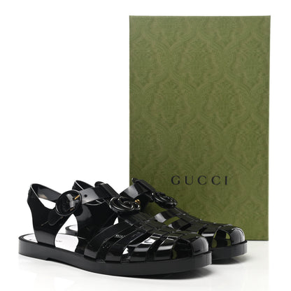 Gucci Shiny Rubber Double G Buckle Strap Sandals 40 Black 16 of 16