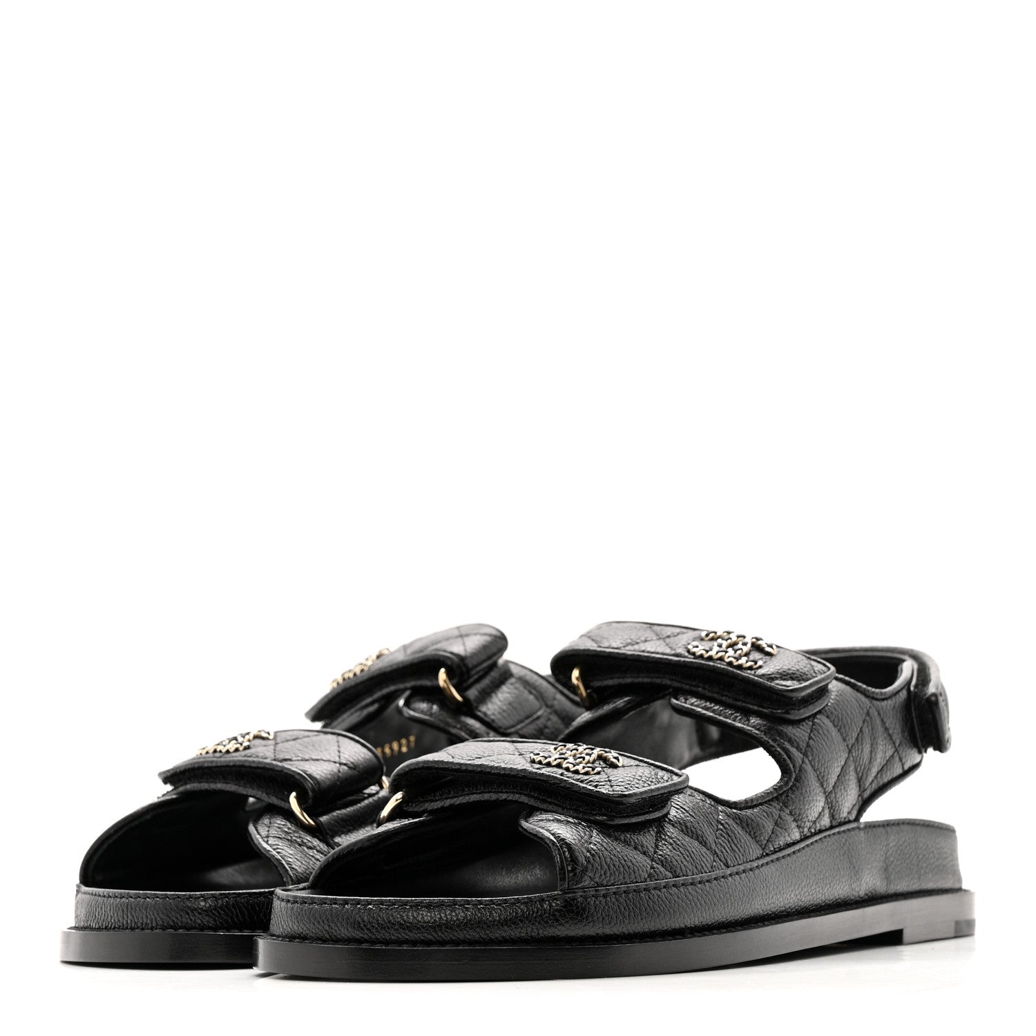 Chanel Grained Calfskin Velcro Dad Sandals 38.5 Black 7 of 24